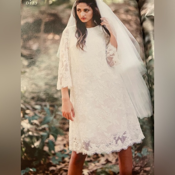 Wedding Dress 2 Knee Length Formal Full Sequin Lace Ivory Long Sleeve Designer … - Picture 1 of 10